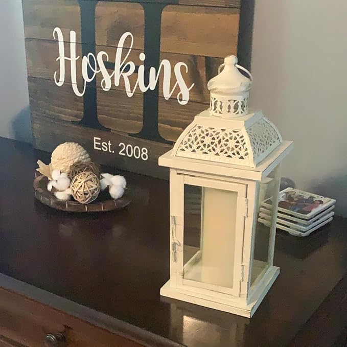 DECORKEY Lantern Decorative Indoor&Outdoor, 14.4'' Large Metal Candle Lanterns, Vintage Hanging Candle Holders Farmhouse Shelf Wedding Front Porch Patio Decor, Christmas Halloween Decorations for Home