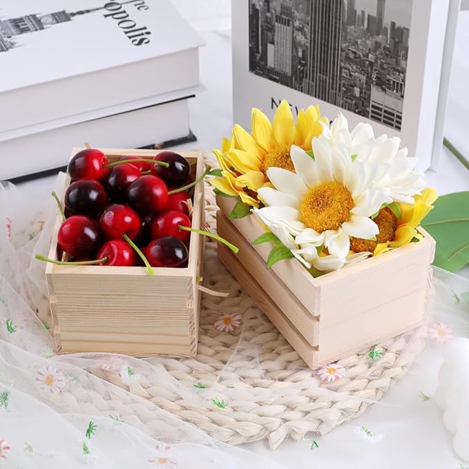 GRETJOB 6PCS 5" Wooden Crates, Nesting Rustic Wood Storage Boxes Set, Farmhouse Decorative DIY Craft Containers for Home, Office, Bathroom, Closet Display and Organization (6 PCS)