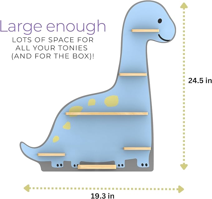 BigStep Large Magnetic Shelf for Toniebox - Metal Strips on Top and Bottom to Hold Tonie Characters and Other Accessories - Use as Wall Shelf or Free Standing - Dinosaur