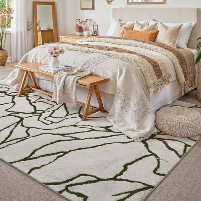 PureCozy Super Soft Shag Rug 5x8 for Living Room Modern White Washable Large Area Rugs High Pile Non-Shedding Throw Rugs Non Slip Indoor Office Carpet for Playroom Bedroom Home Aesthetic Decor