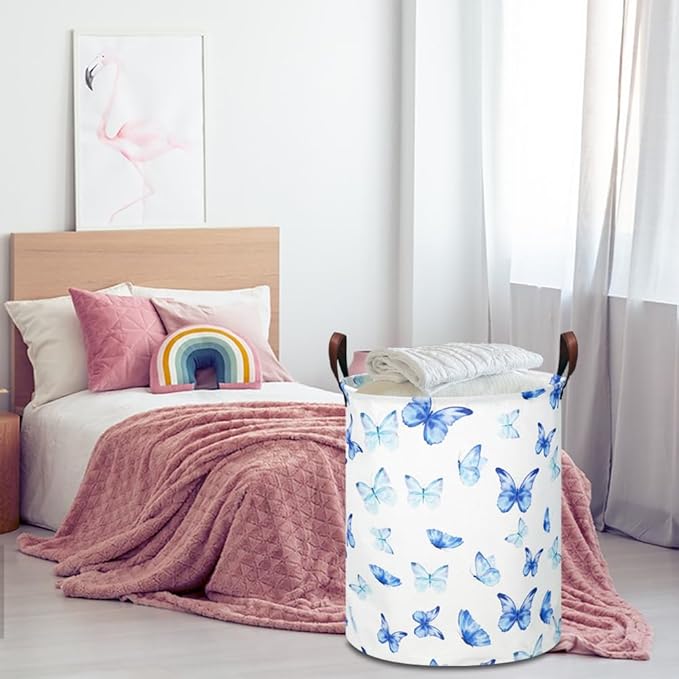 NTAOHAMPER Kids Laundry Hamper, Waterproof Storage Bin, Baby Nursery Hamper, Clothes Organizer, Toys Bin, Room Decor(Blue Butterfly)