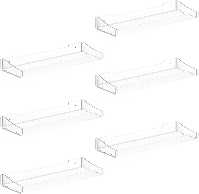 Acrylic Shelves for Bathroom, Clear Floating Shelves for Wall, Wall Organizer Suitable for Bathroom, Bedroom, and Living Room Storage for Make Up,Action Figure,Books -6 Pack