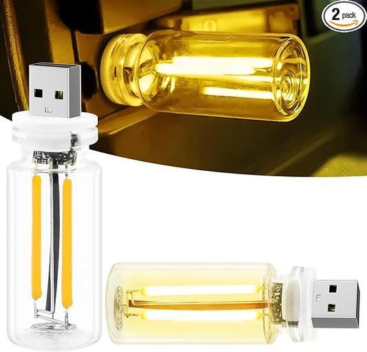 2 PCS Car USB Light Bulb, Retro Glass Bottle LED Night Lamp with Touch Dimmable Control, Portable Interior Ambient Lighting for Vehicle, Bedroom, Hallway, Gift for Christmas or Birthday, Warm White