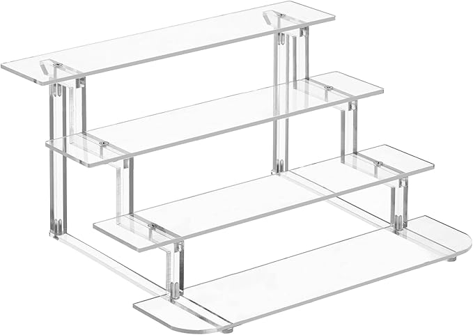 4 Tier Acrylic Display Risers, Perfume Organizer Stand, Clear Shelf Risers for Figures, Dessert Shelves for Party, Funko POP Shelves, Cupcake Stand Holder Decoration