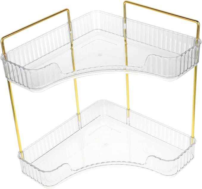 UKCOCO Transparent Corner Shelf Organizer Kitchen and Bathroom Countertop Storage Rack for Spices Makeup Perfume Stable and Multi Scene Use Organizer