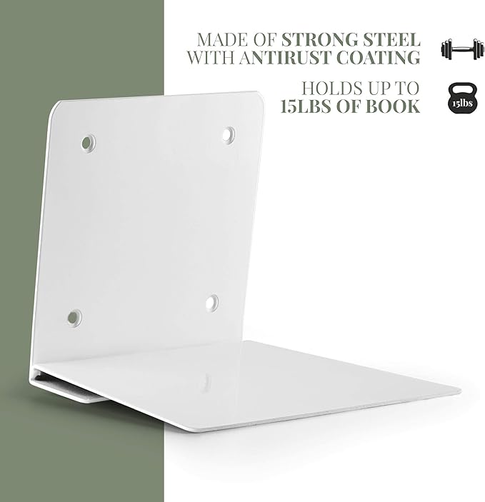 Set of 4 Invisible Floating Bookshelf, Heavy Duty Wall Mounted Book Organizer, Metal Shelves Holder for Books, Large Size (White)