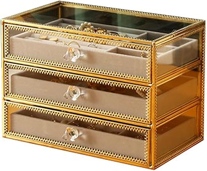 Jewelry storage box Makeup Organizers Glass Jewelry Box European Storage Case for Necklace Earring Ring Craft Containers Best Gifts for Women Jewelry Case ()