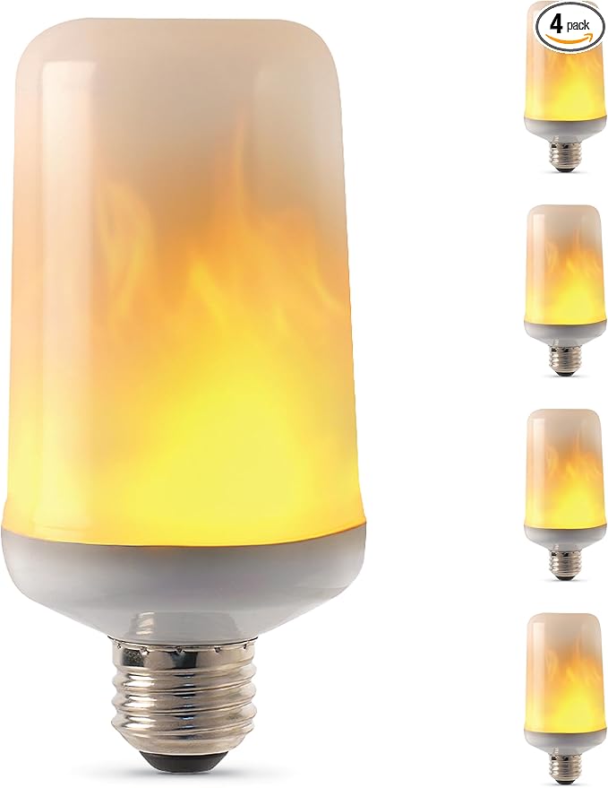 Feit Electric 3-Watt LED Light Bulb with Flame Effect, 1500K Warm White, 80 Lumen, E26 Medium Base, Decorative Live Flaming Light Bulb, 15,000-Hour Lifetime, C/FLAME2/LED/4, 4 Pack