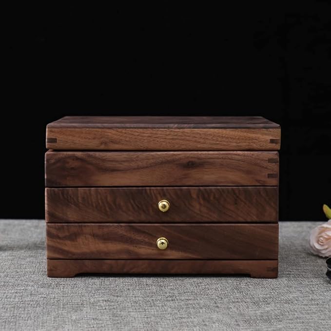 Makeup Organizers Jewelry Box Multilayer Drawer Jewelry Box Retro Chinese Storage Box Ring Earring Necklace Bracelet Storage Box 9.44 inches (Black Walnut) Jewelry Case