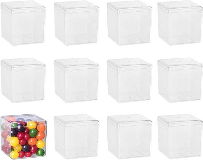 Hammont Acrylic Box - Party Favor Gift Boxes - Clear Cube with Rounded Edges for Gifts, Weddings, Treats, Candies & Accessories - Square Home Storage Boxes | 3”x3”x3 (12 Pack)