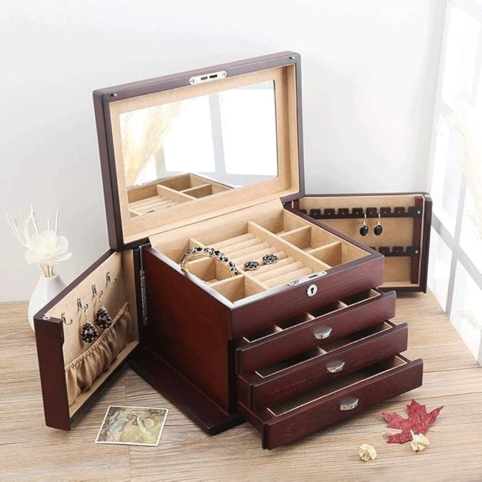Jewellery Box Makeup Organizer Jewelry Case Organizer Jewelry Storage European Wooden Jewelry Box Multi-Layer With Lock Storage Box Bracelet Necklace Ring Jewelry Box Jewelry Storage Box Jewelry Box J