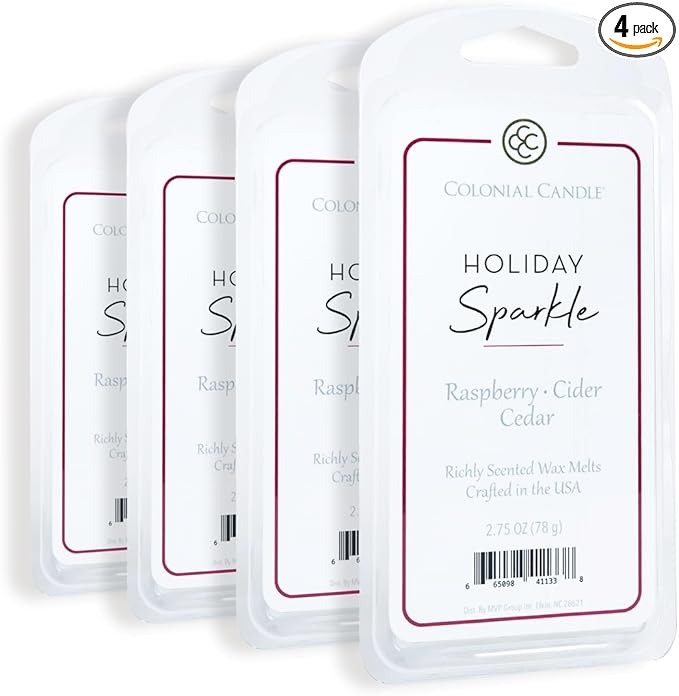 Colonial Candle Holiday Sparkle Scented Wax Melts, Wax Melt Warmer Cubes, Long Lasting Scented Wax Warmer Cubes, 4 Pack, 6 Cubes Each - Made in The USA