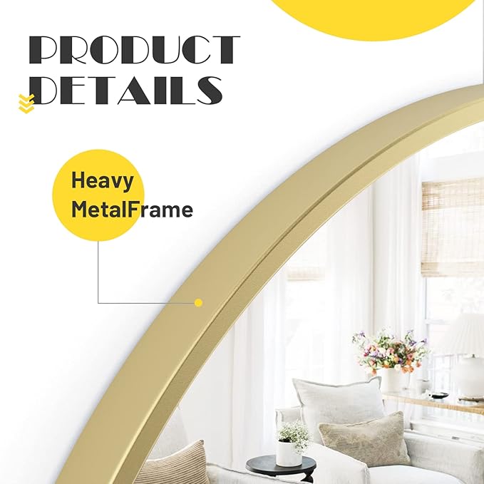 sawsile 18 Inch Round Mirror,Gold Circle Bathroom Large Metal Framed Modern Circular Wall Mirror for Bedroom, Living Room, Entryway,Restroom, Vanity,Hallyway