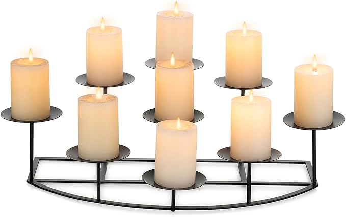 Candeldo Candelabra Fireplace Candle Holder: Black Metal Pillar Candle Holders for Inside Fireplace Mantle Decor Floor Candelabras Table Centerpiece Large