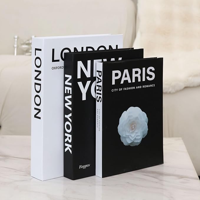 Decorative Books for Home Decor, 3 Pcs Aesthetic Fake Books Set, Modern Neutral Coffee Table Decor, Decorative Book Boxes for Living Room Shelf Styling