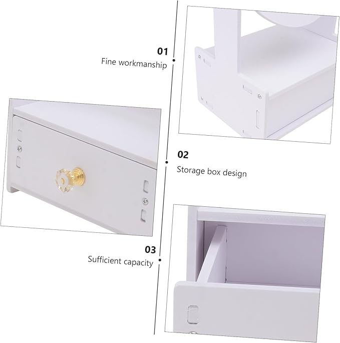 Desktop Makeup Mirror with Storage Drawer Cat Ears Design for Home and Office Use Durable Material Stylish Vanity Organizer for Cosmetics and Accessories