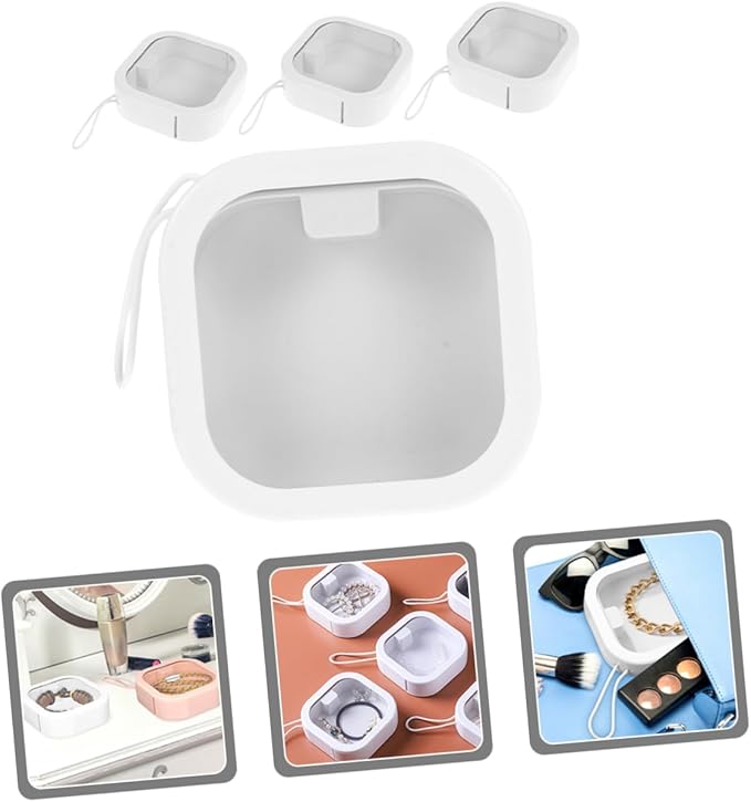 PartyKindom 4pcs Portable Jewelry Box Hair Tie Organizer Storage Box Earring Case and Cosmetic Organizer Multi-function Visible Earring for Travel Home Dressing Table White