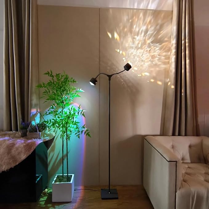 Sunset Lamp Projector Led Lights 3D Ocean Wave with Remote, 16 Colors Night Light 720° Rotation & Four Mode with American Standard Plug, Modern Floor Stand Night Light for Bedroom (Black Double-End)