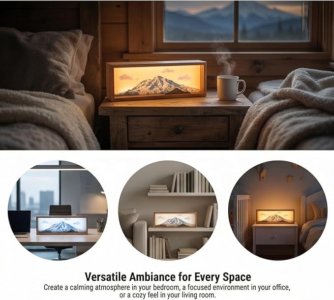 Snowy Mount Rainie Led Light Box 3 Layers of Acrylic Light Box - Handmade Table Lamp for Room Decor - National Park Travel Signs Travel Gift