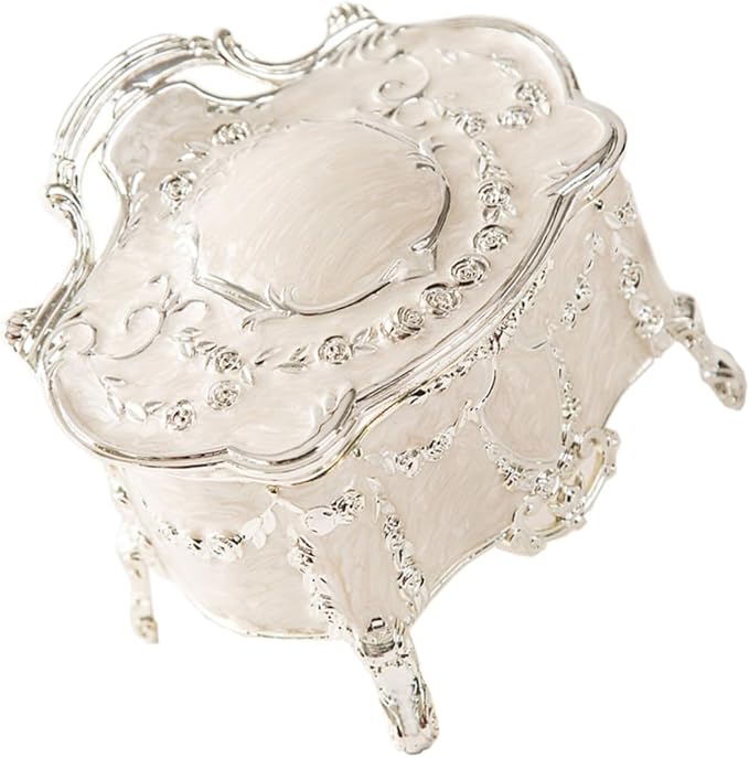 Beaupretty Vintage Jewelry Storage Box Antique Jewelry Case with Lid European Style for Rings Earrings 6.8x5.3x5.5 Inch Decorative Makeup Organizer for Living Space