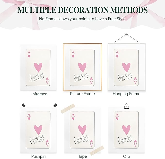 bakbrand Wall Art Minimalist Aesthetic Wall Decor Coquette Modern Canvas Decor Posters Trendy Preppy Bow Picture Print Painting for Bedroom/Living Room, Set of 4 Pcs Unframed (AC1, Pink, 8W x 10L)