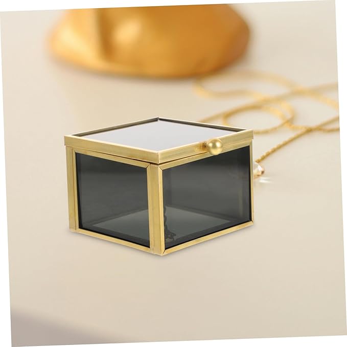 Elegant Square Glass Jewelry Box with Lid Vintage Trinket Holder for Rings and Necklaces Stylish Keepsake Organizer for Makeup and Accessories Decorative Storage