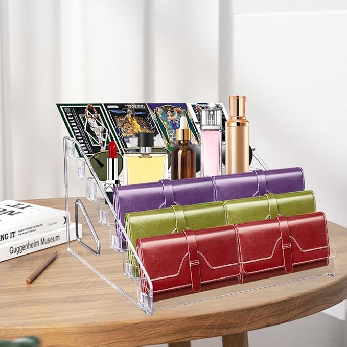 GRETJOB 7-Tier Wallet Display Stand, Acrylic Purse Display Stand, 7.8" Handbag & Perfume Organizer Rack, Cosmetic Jewelry Sunglasses Makeup Accessories Shelf (1 Pack)