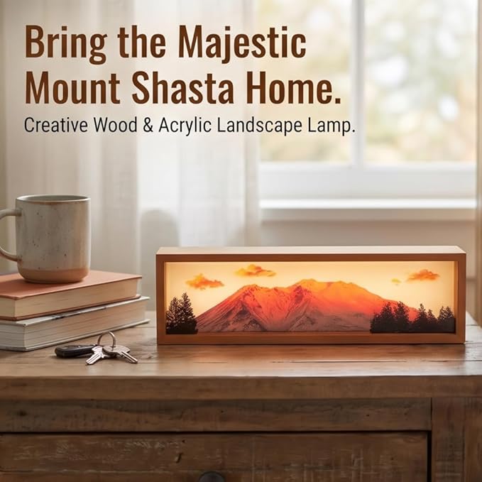 Sunset on Shasta Led Light Box 3 Layers of Acrylic Light Box Handmade Table Lamp for Room Decor Travel Gift (Sunset on Shasta)