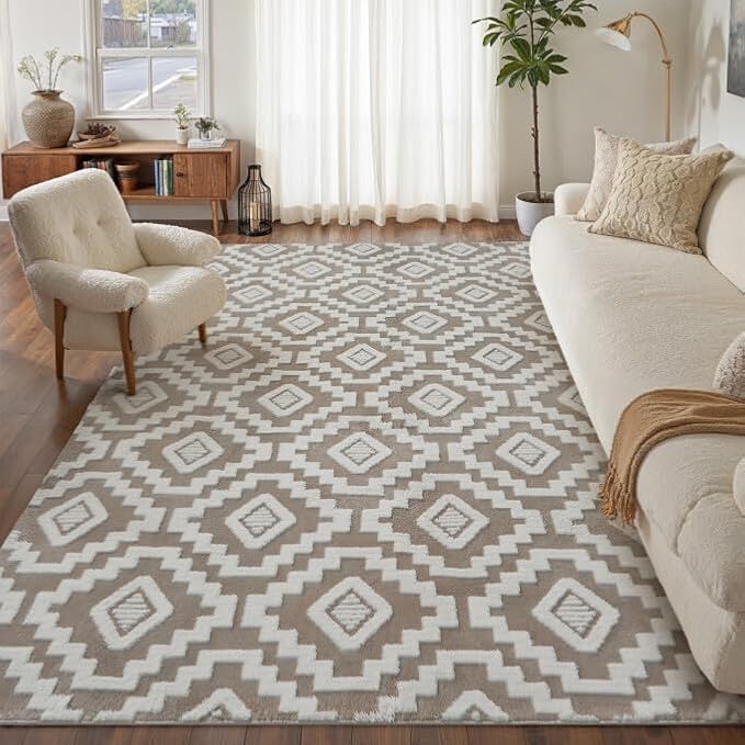 PureCozy Super Soft Shag Rug 8x10 for Living Room Modern Brown Washable Large Area Rugs High Pile Non-Shedding Throw Rugs Non Slip Indoor Office Carpet for Playroom Bedroom Home Aesthetic Decor