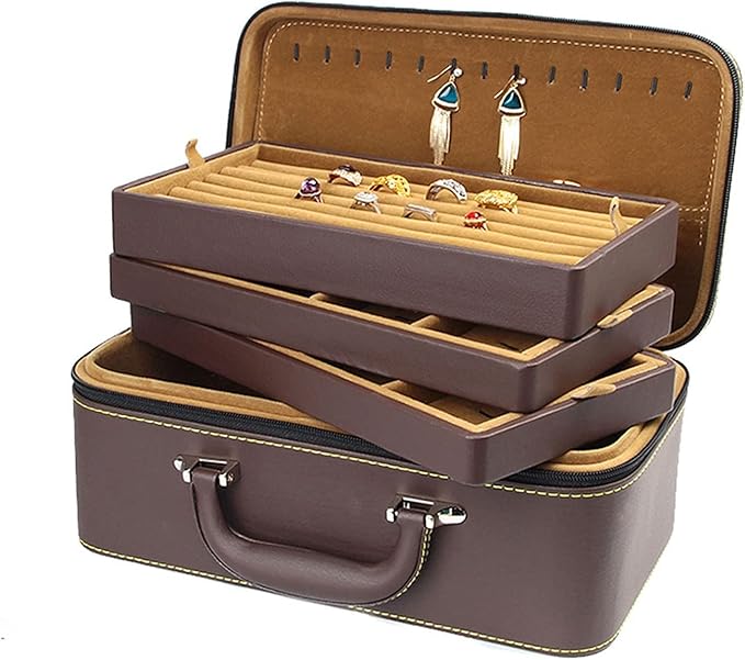 Makeup Organizers Jewelry Box Leather Multifunctional Portable Jewelry Box Ring Necklace Jewelry Storage Display Box Large Capacity Jewelry Boxes Organizer Jewe