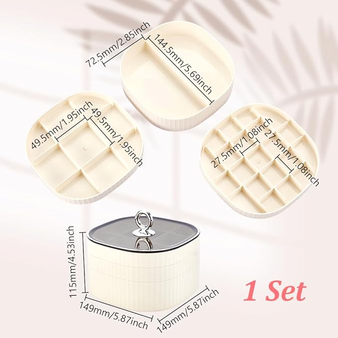 AHANDMAKER Earring Organizer 3-Layer Jewelry Organizer Boxes with Lid Stackable Make up Storage Holder Trinket Box Stylish Multi-Functional Accessory for Earrings Rings Studs Bracelets Necklaces