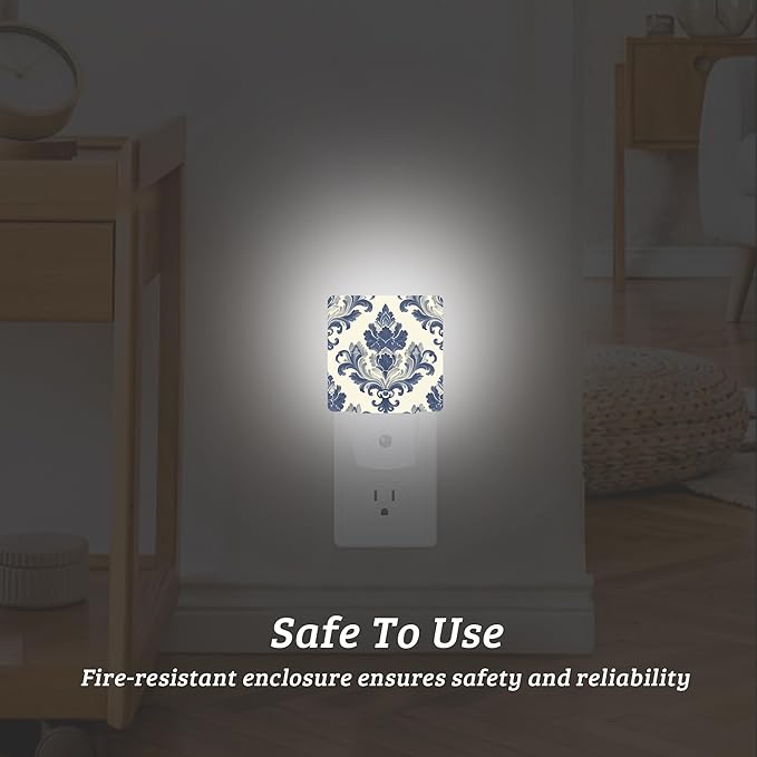 Vintage Blue Floral Night Light Plug Into Wall with Dusk to Dawn Sensor Wall Lamp, LED Nightlights for Bedroom, Bathroom, Kitchen, Hallway, Room Decorative for Boys Girls Women Men Gifts