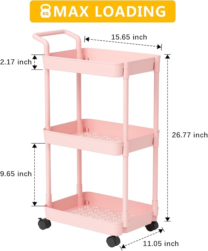 Volnamal Diaper Caddy - Plastic Diaper Organizer for Nursery Essentials, Baby Organizers and Storage, Movable Cart for Changing Table & Crib, Baby Registry Search, Pink
