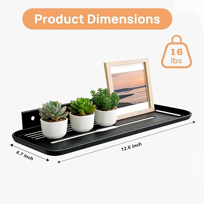 Floating Shelves for Wall, Wall Mounted Floating Shelves, Bathroom Shelf Bedroom Kitchen Living Room Hanging Storage Shelves, Room Decor (4, Black)