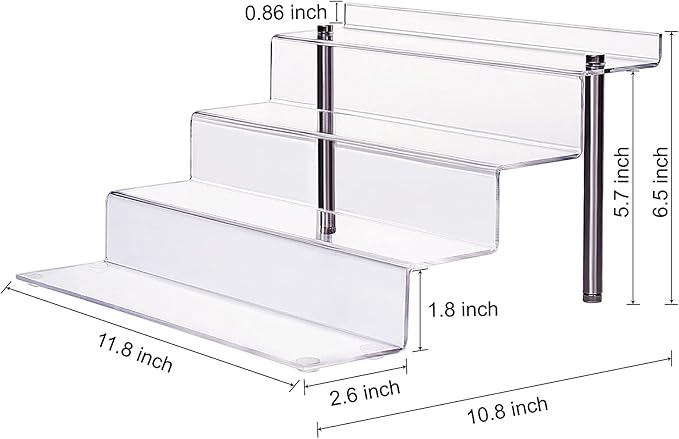 CECOLIC Acrylic Riser Shelf 4 Tier Clear Display Stand for Collectibles Pop Figures, Cupcakes, Perfumes, Display Risers for Decorating & Organizing - 11.8 x 10.8 x 6.5 in (Large, 2 Pack)