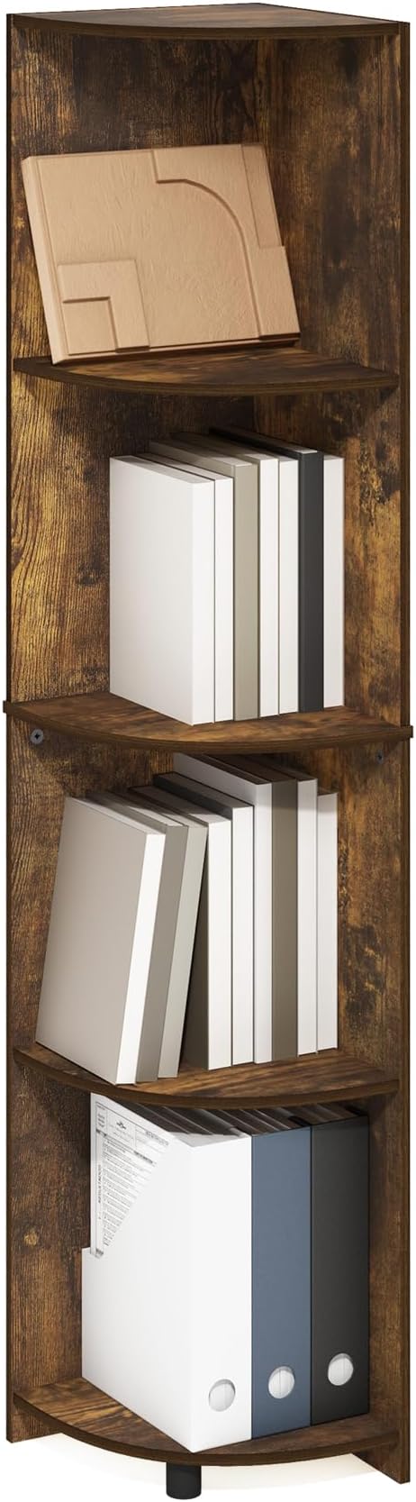 Furinno ECON Corner Shelf, 4-Tier Corner Book Shelf, Storage Shelves, Display Rack, Bookshelf, for Organization and Storage, Living Room, Home Office, Amber Pine