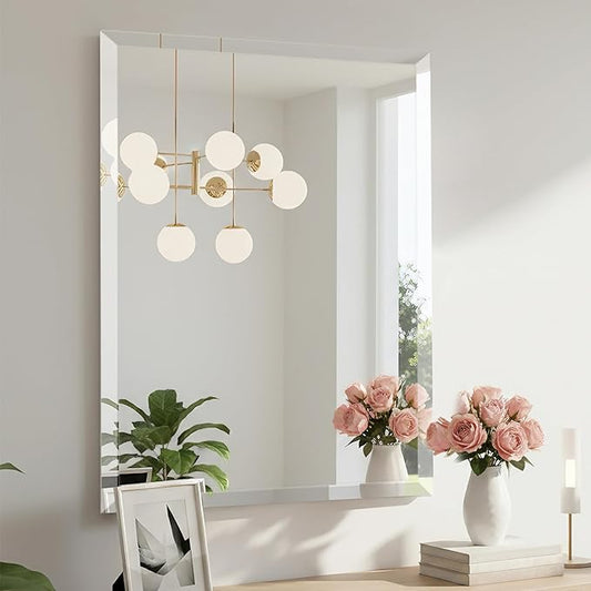 24x36 Inch Rectangle Frameless Mirror, Beveled Bathroom Mirror, Frameless Wall Mirror with 1" Beveled Edge for Bathroom Vanity, Entryway, Living Room