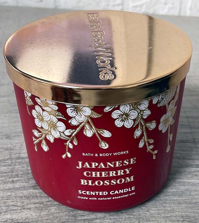 Bath & Body Works Japanese Cherry Blossom 3-Wick Candle - Scented Candle for At-Home Use - Long-Lasting, Room-Filling Fragrance - High Fragrance Oil Concentration - Soy Wax Blend