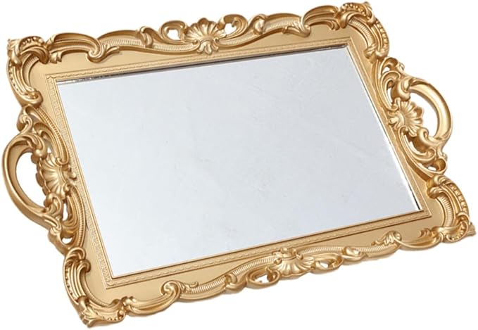 SOLUSTRE Vintage Mirror Tray for Dresser Perfume Organizer, Vanity Tray with Decorative Mirror Surface, Makeup and Jewelry Storage for Bedroom and Bathroom Décor