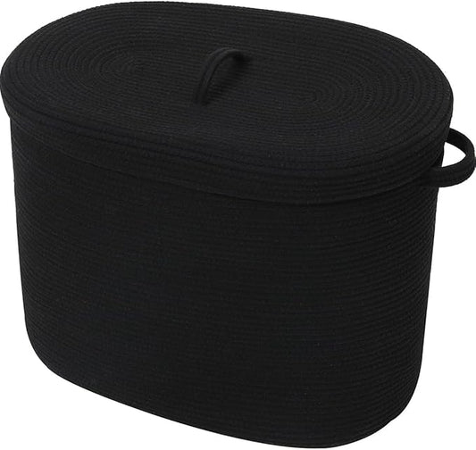 22"x14"x18" Rectangular Extra Large Storage Basket With Lid, Large Cotton Rope Storage Basket, Woven Laundry Hamper, Cloth Storage Bin, for Clothes Towels Blankets in Living Room, All Black