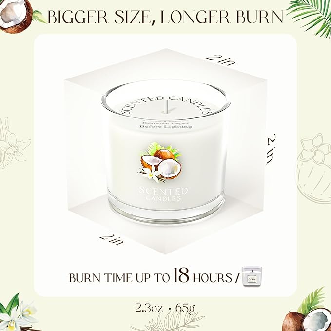 CHILLFLAME Coconut Candle, Scented Candles Gifts for Women, Candles Gift Set for Her, 6 Scented Votive Candles, Birthday Gifts for Women/Men (White, 14 oz)