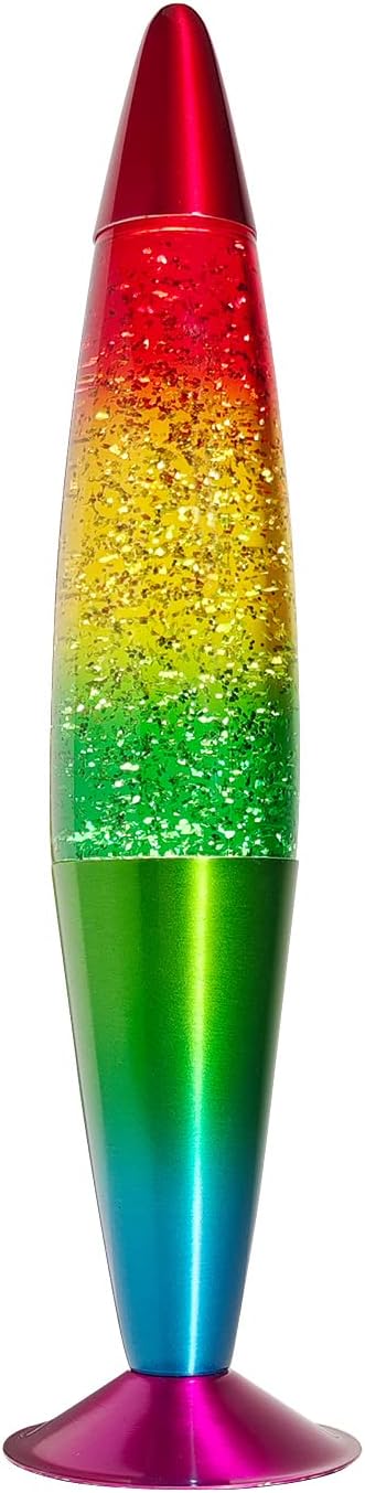 16 Inch Rainbow Glitter Lamp, 2 Bulbs,Sparkle Night Light, Relaxing Mood Lamp Home Decor Room Office Bedroom for Adults, Teens and Kids, Red Yellow Green