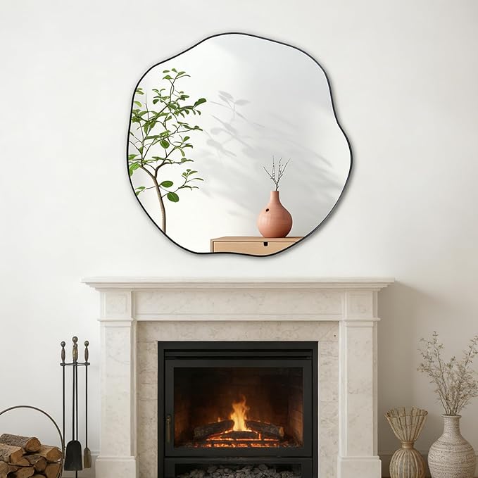 POZINO Irregular Mirror, 30" Large Asymmetrical Wall Mirrors, Scalloped Rounded Mirror, Modern Frameless Abstract Mirrors for Living Room Bedroom Bathroom Entryway Hallway Fireplace