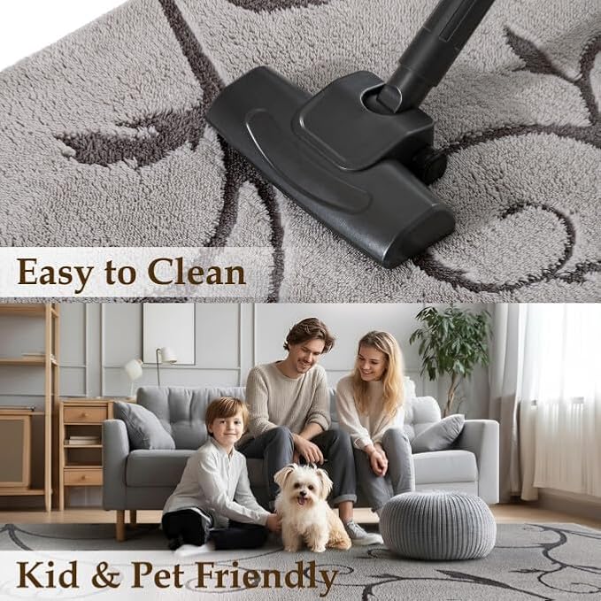 PureCozy Gray Washable Round 4ft Area Rug Soft Shag Rugs for Kids Room Modern Boho High Pile Non-Shedding Throw Rugs Non Slip Indoor Office Carpet for Playroom Bedroom Living Room