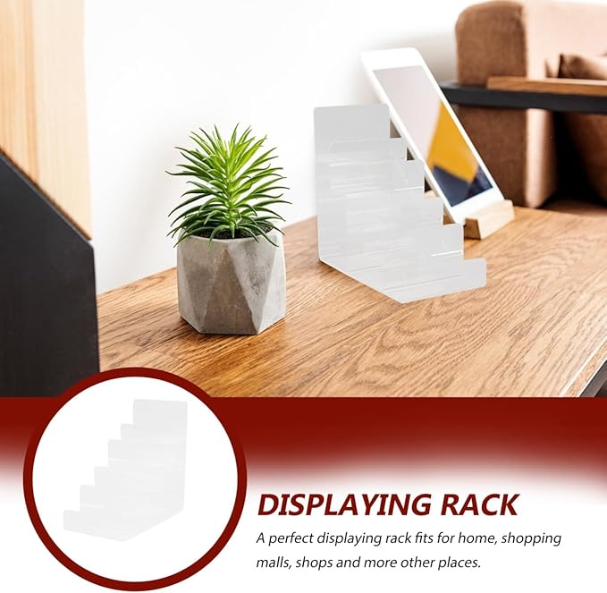 Cabilock Multi-Layer Acrylic Wallet Display Shelf 5-Tier Purse Organizer Stand for Tabletop Use Clear Acrylic Purse Display Rack for Wallets Sunglasses Jewelry Storage - 7.67X7.28X3.93 Inches