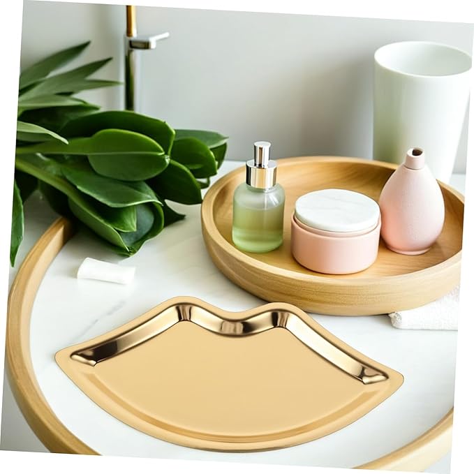 Lip Shaped Jewelry Plate Key Tray Makeup Organizers for Counter Organizers Gold