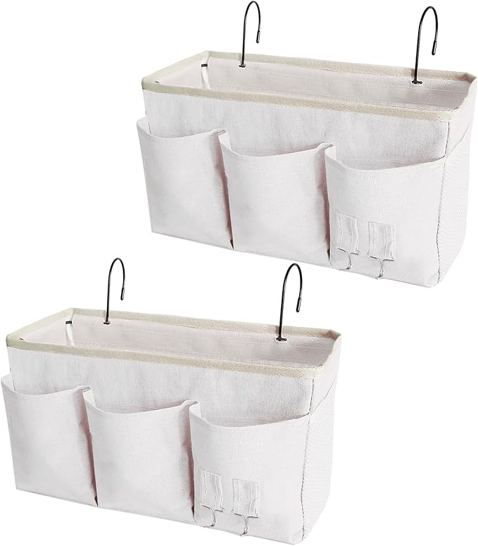 Bedside Caddy, Bedside Hanging Storage Organizer forBunk and Hospital Beds,College Dorm Bed，Can be Placed Glasses Books Mobile Phones (White 2)…