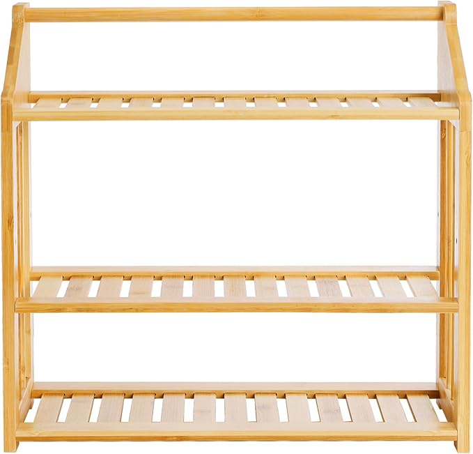 Goaste Bamboo Over The Toilet Storage Shelf, 3-Tier Wall Mounted Bamboo Rack Organizer, Floating Rack with Hanging Rod, Free Standing Shower Shelf with Adjustable Layer for Kitchen, Bathroom, Home