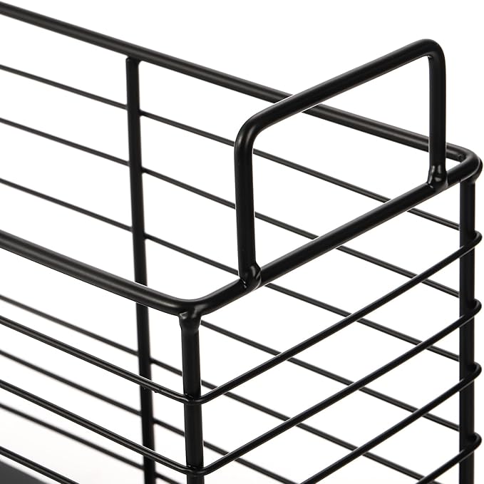 Noamus Metal Magazine Rack, Newspaper Book Tablet Storage Basket, File Holder Mail Organizer Bin with Handles, Iron Wire Black Folder Stand Holder for Home Office Bathroom Bedroom Den Living Room