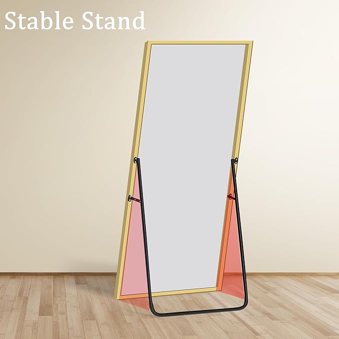 GlasFlength Full Length Mirror with Stand, 64"x21" Full Body Mirror with Aluminum Alloy Frame, Wall-Mounted/Leaning Against Wall/Standing Floor Mirror for Bedroom, Living Room, and Entryway